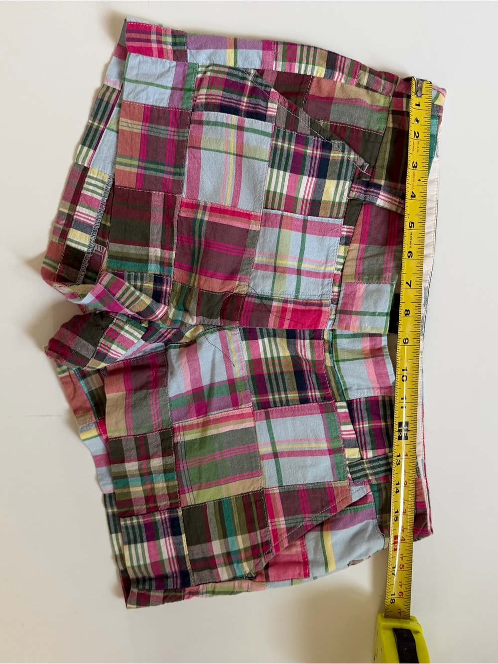 J. Crew Plaid Cotton Patchwork Shorts in Pink and Green - Picture 4 of 4